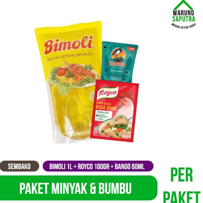 

BERMUTU PAKET SEMBAKO MINYAK & BUMBU 1 - BIMOLI 1L + ROYCO 100G + BANGO60ML KODE 552