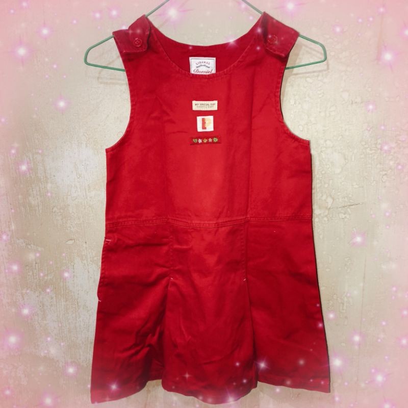 PRELOVED Overall Jumpsuit Dress Warna Merah Maroon Untuk Anak Cewek Umur 5-9 Tahun