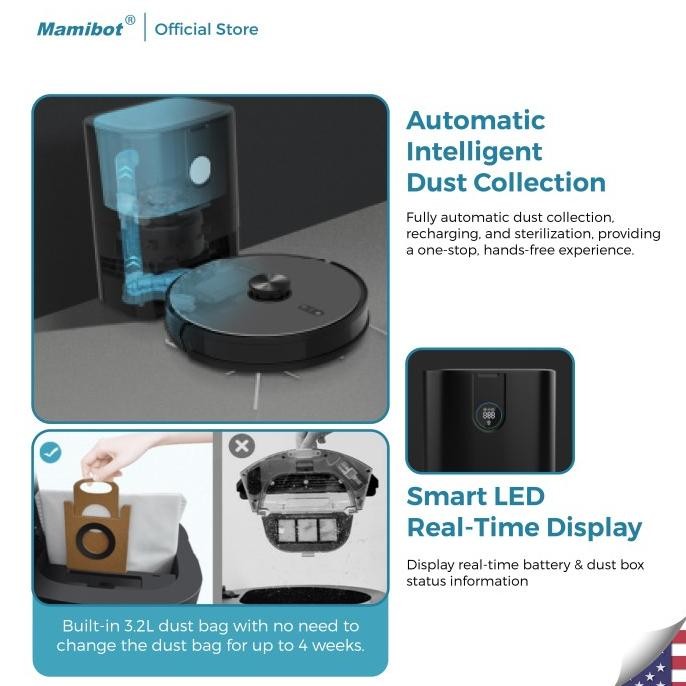 Terlaris Mamibot Supreme Exvac990 Robot Vacuum Cleaner With Lsd Super Sensing Lidar + Auto Empty Dus
