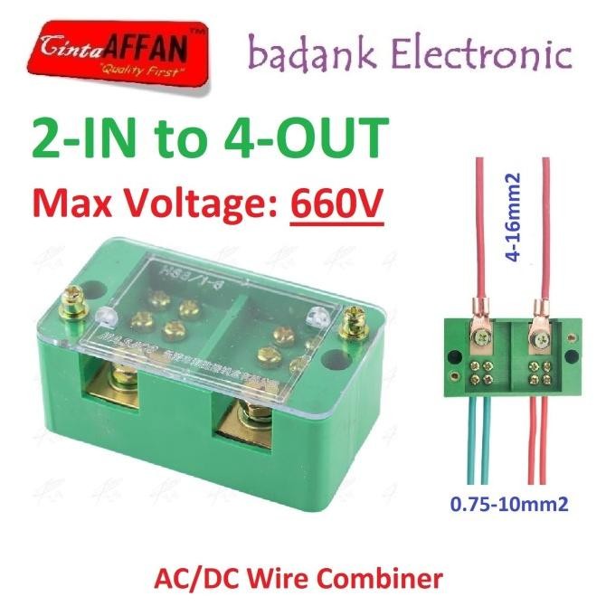 AC/DC Wire Combiner (2-IN to 4-OUT) Junction Box Solar Panel Surya