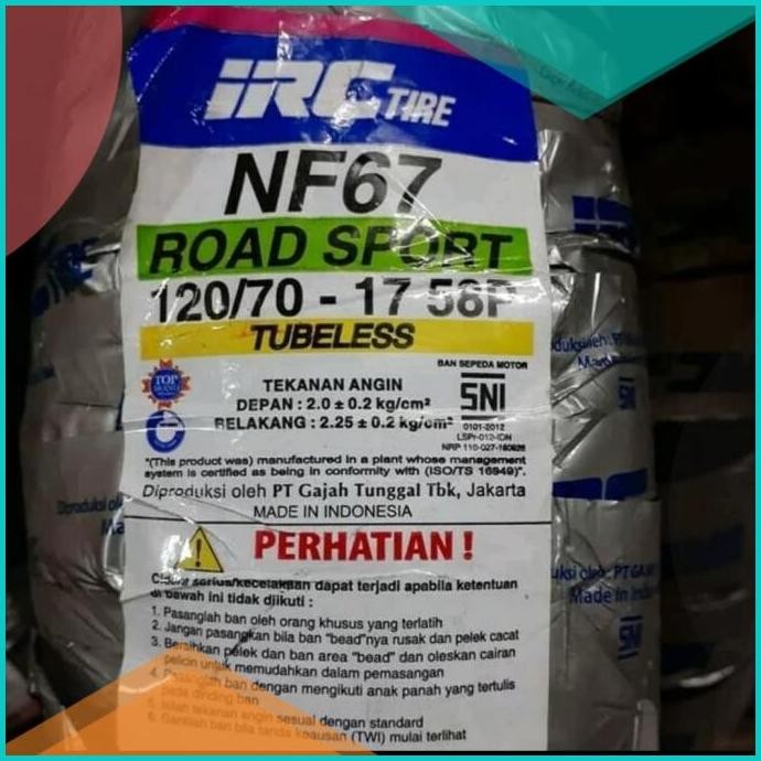 Ban Luar Tubeless 120 70 17 NF67 IRC 07D35Z4 stok terakhir