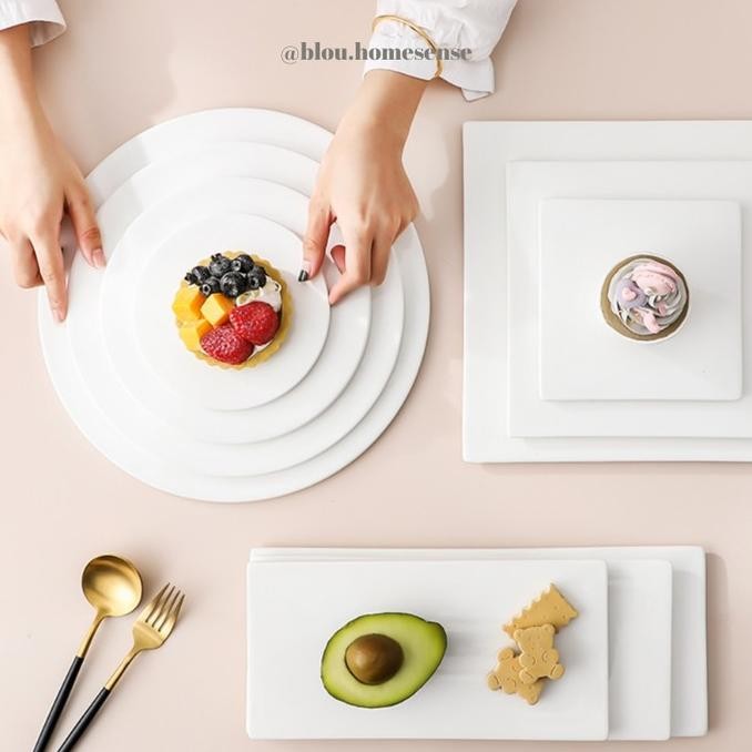 PIRING HOTEL KERAMIK PUTIH FLAT KOTAK PERSEGI STRIP SUSHI UKURAN BESAR