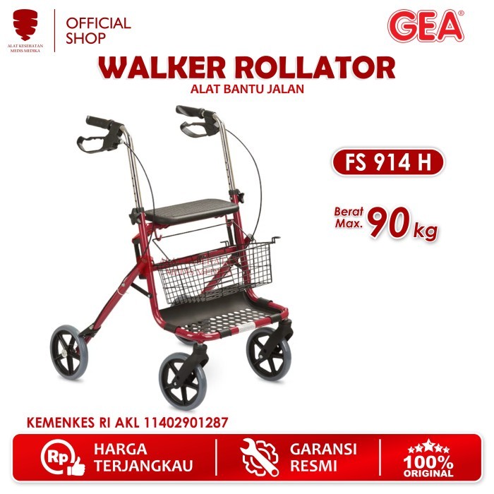 Walker Roda Rollator Rolator GEA FS914H Alat Bantu Jalan FS 914 H