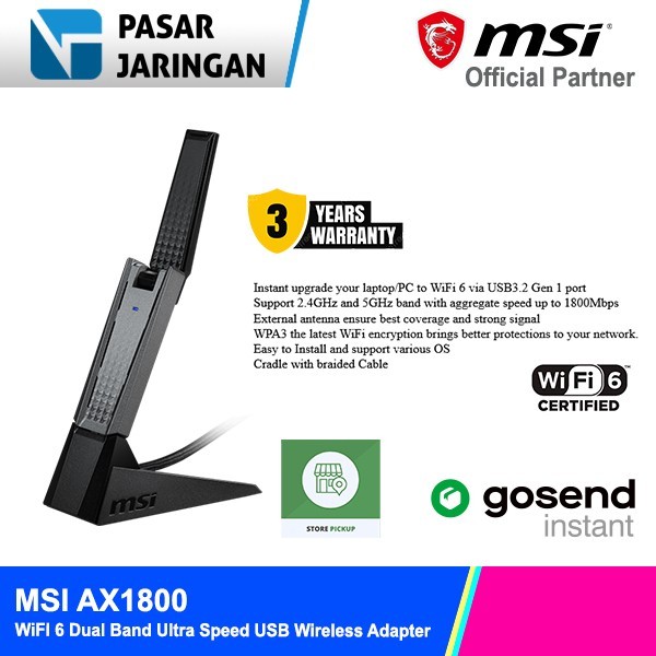 MSI AX1800 WiFi 6 Dual Band Ultra Speed USB Wireless Adapter