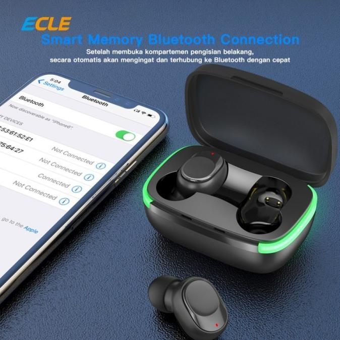Ecle Earphone Waterproof Wireless Led Bluetooth 5.0 Headset Audio Bass