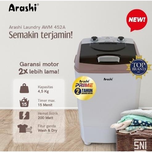 

ARASHI PRIME LAUNDRY PORTABLE WASHING MACHINE - MESIN CUCI BAJU AWM452 SIAP KIRIM