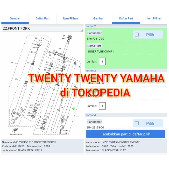 Bk6-F3110-00 Usd Inner Tube Comp.1 Yamaha R15 Original Ygp