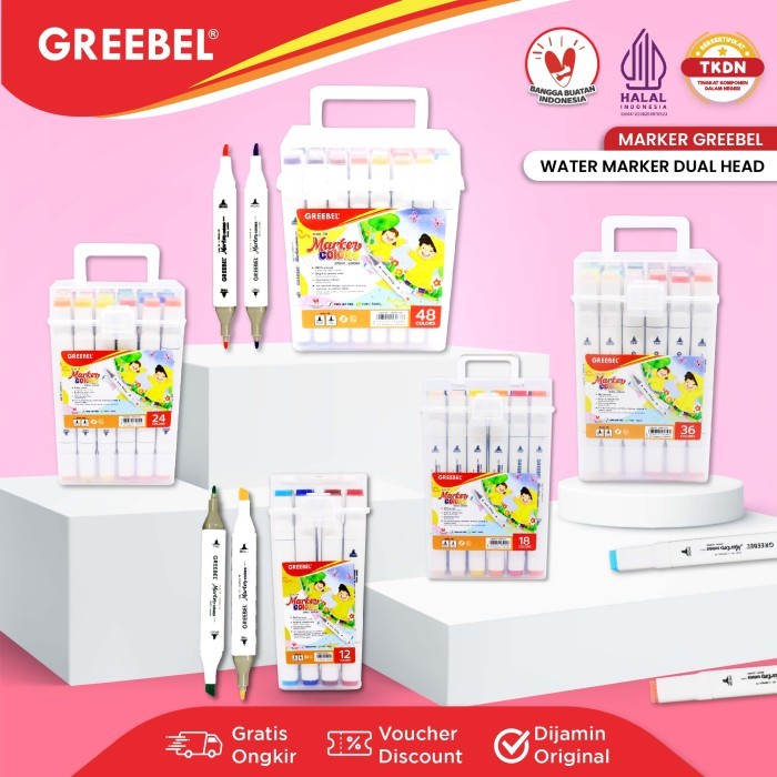 

GREEBEL Water Marker Dual Head/Spidol Sketsa/Water Based Marker/Spidol Double Tip 12 Warna Sampai 48