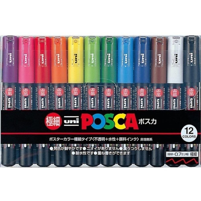 Uni POSCA PC-1M 12C Paint Marker Set Extra Fine
