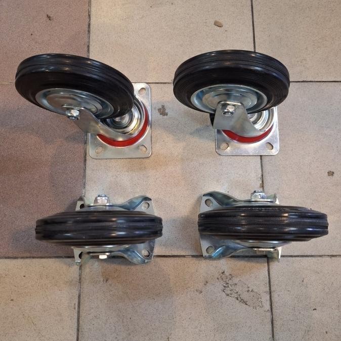 Roda Troli Karet Hitam 6 Inch 1Set ( 2Hidup 2Mati )