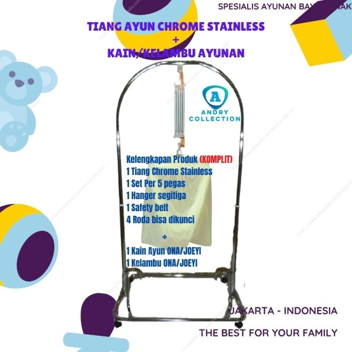 PROMO Ayunan bayi tiang ayun chrome stainless lengkap dengan kain ayunan