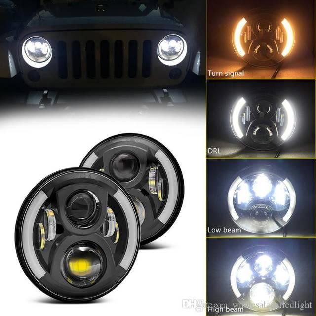2Pcs Lampu Utama Headlamp Bulat Universal 7Inc Jeep Rubicon Hardtop Jeep Wrangler Katana Jimny Motor