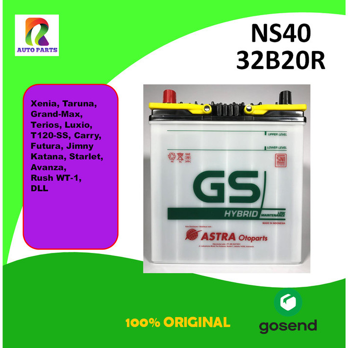 Aki Mobil Gs Astra Hybrid Battery Basah Ns40 ( 32B20R / 32B19R )