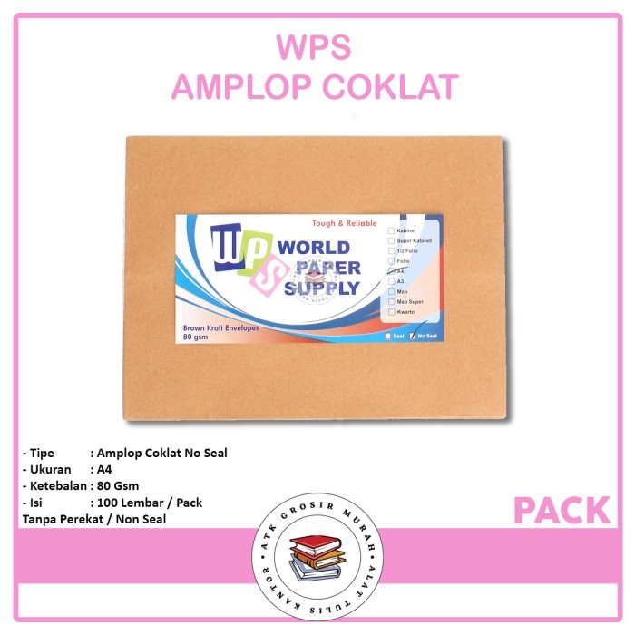 

Sale Amplop Coklat Ukuran A4 Wps ( 30 X 22 Cm ) Grosir