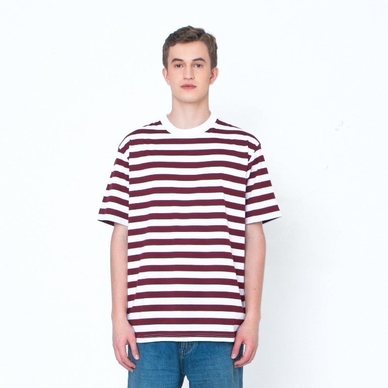 Erigo T-Shirt Stripe Ryton Medium Striped Maroon - Kaos Unisex