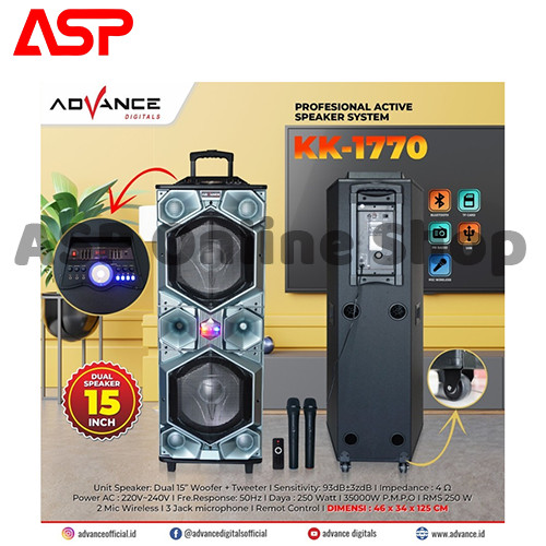 ADVANCE KK 1770 Speaker 15 inch Bluetooth 2 Mic