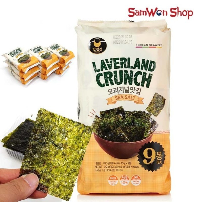

LAVERLAND CRUNCH SEA SALT ISI 9 PACK 4.5 GRAM / SNACK SEAWEED KOREA TERJAMIN