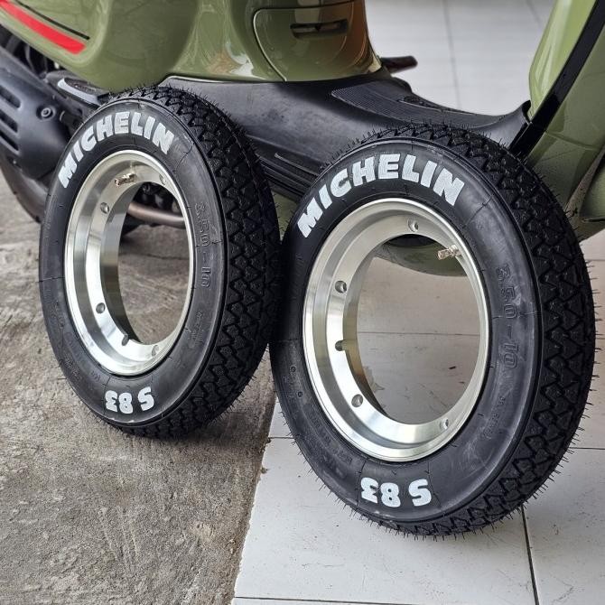 =+=+=+] Velg SIP Original Polish Set Ban Tubeless Michelin S83 Ring 10 3.50 Vespa Px Sprint Npx Stra