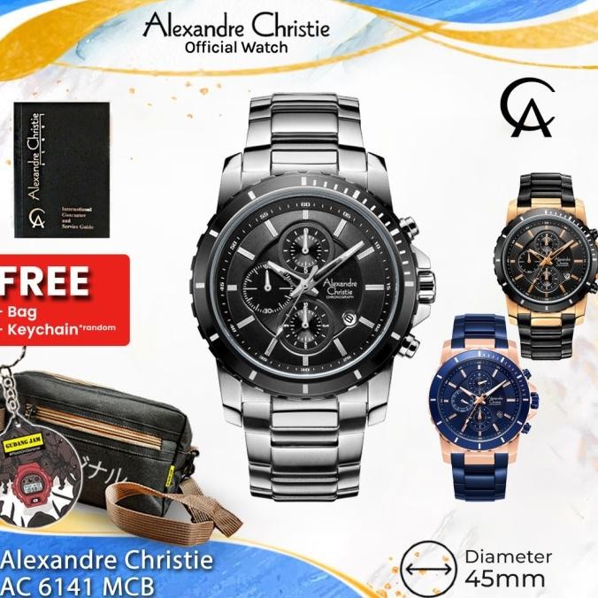 Jam Tangan Alexandre Christie AC 6141 MCB Pria Sport Quartz 44mm Stainless Steel Biru