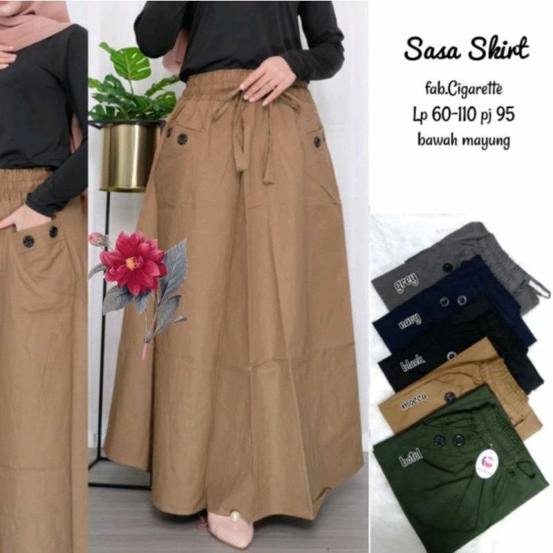 Lebaran Rok Payung Panjang Polos Bahan Katun Cigarete Tebal 01