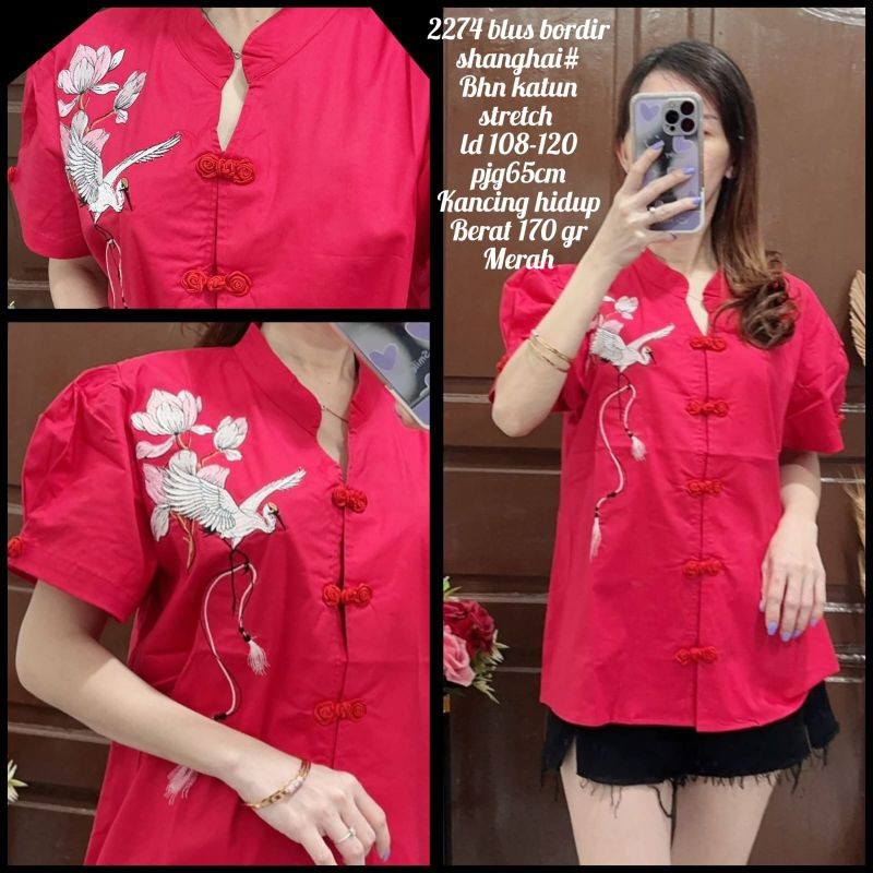 Promo  2274 Atasan Cheongsam Wanita/Atasan Shanghai Imlek Wanita/Blouse/Blus/Baju