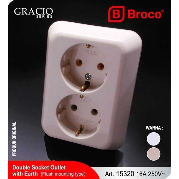 TERLARIS 15320 STOP KONTAK 2 GANG IB/INBOW NON CP GRACIO BROCO