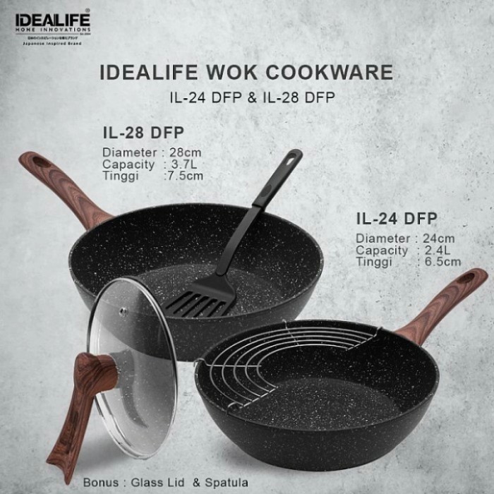 IDEALIFE DEEP FRYPAN COOKWARE PENGGORENG MARBLE NONSTICK