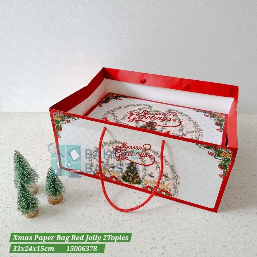 

BR - Xmas Box Red Jolly utk 2toples / 3 toples kotak cookies toples natal hampers TERLARIS
