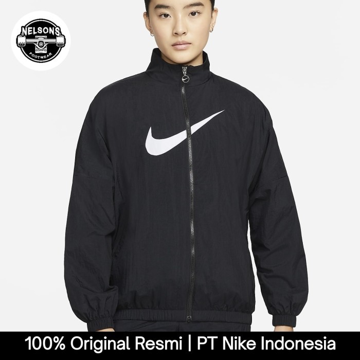 Murah NIKE SPORTSWEAR ESSENTIAL WOVEN JACKET ORIGINAL WOMENS - BLACK/WHITE Non COD