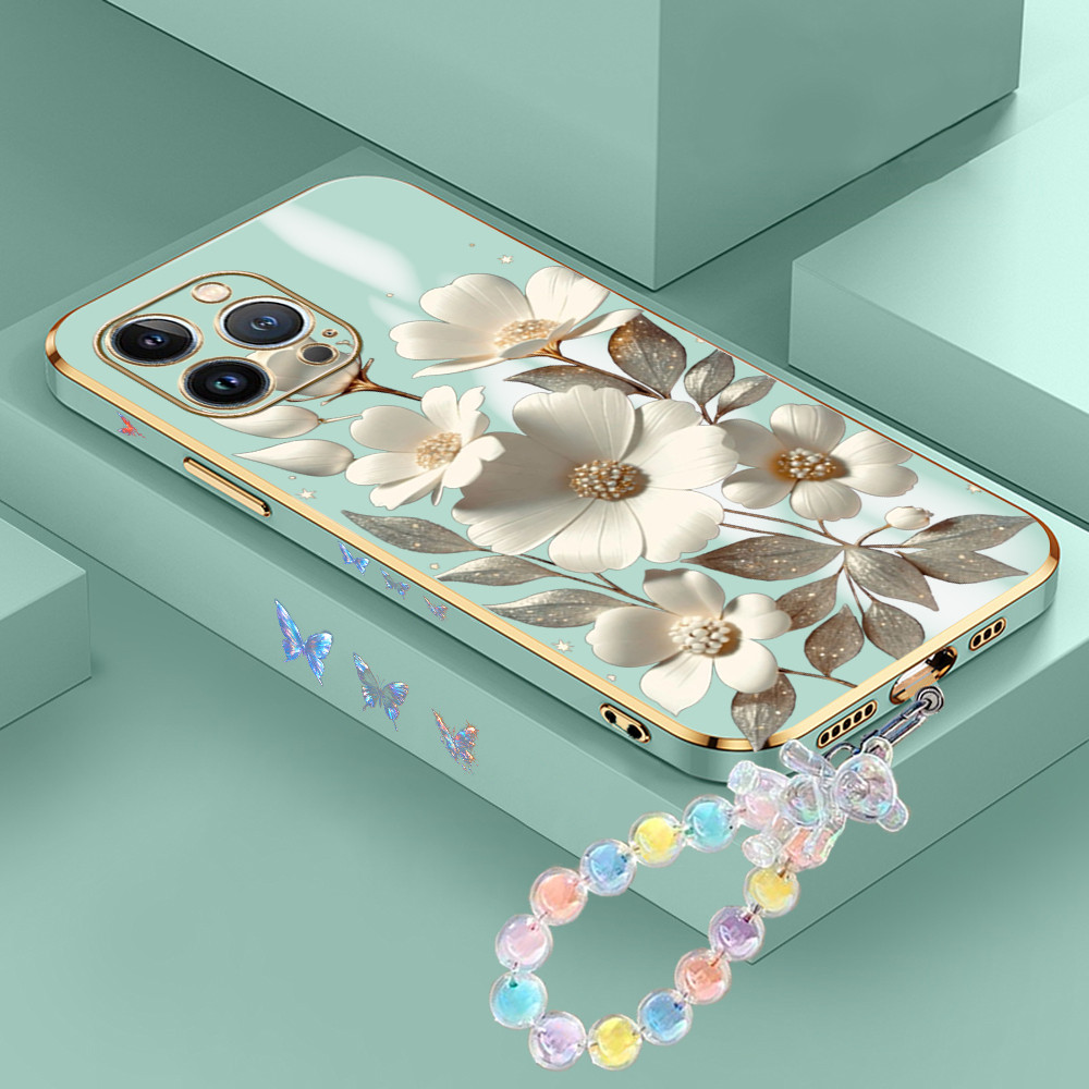 [Pengiriman Jakarta] Apple iPhone 12 13 14 15 Pro Max Mini Plus Casing Ponsel Bunga Putih  Lunak Pel