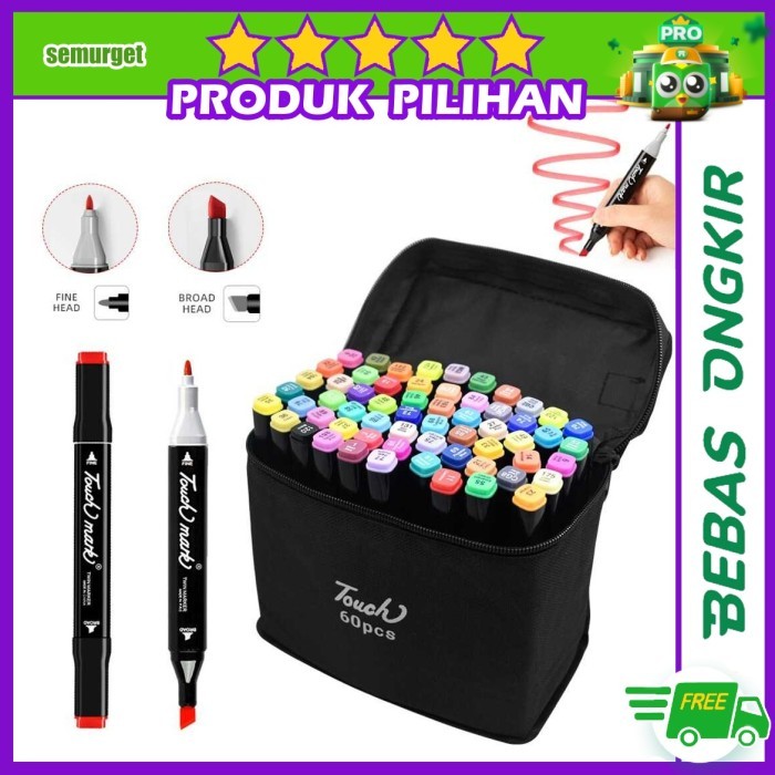 

TERBARU Spidol Dual Side Fine Art Brush Pen Art Marker Set 60 Color HL270 BISA GRAB!