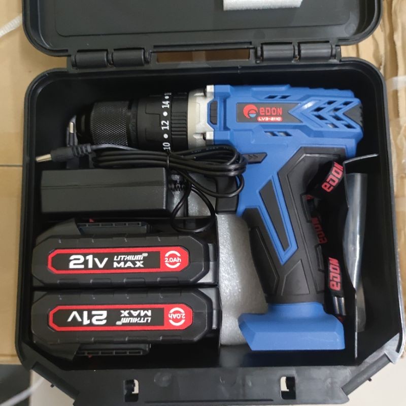 Mesin Bor Cordless Baterai 21V Edon LV3-2110 Koper (2 Battery) / Bor Hujia