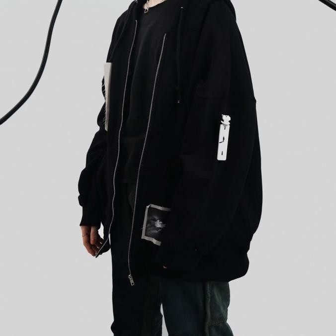 Tagged - Strangers Oversized Mind Mess Zip Hoodie Berkualitas