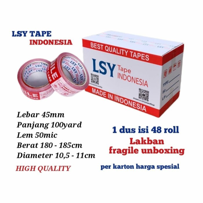 

PROMO! lakban fragile unboxing mix 100yard 1 dus isi 48 roll LSY TAPE