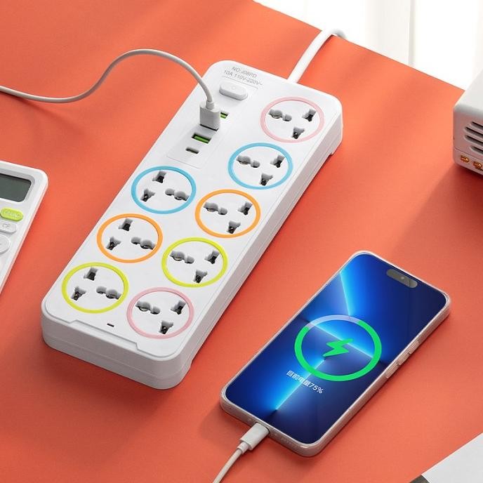 TERBARU EIGHT PORT 3 USB 1 TYPE C COLOKAN KABEL LISTRIK STOPKONTAK KABEL SAMBUNGAN KABEL