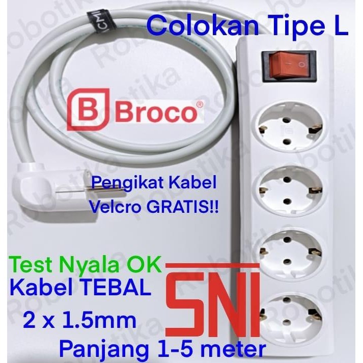 BEST QUALITY KABEL PERPANJANGAN TEBAL 2X1.5 COLOKAN BROCO 4 LB SAKLAR 1