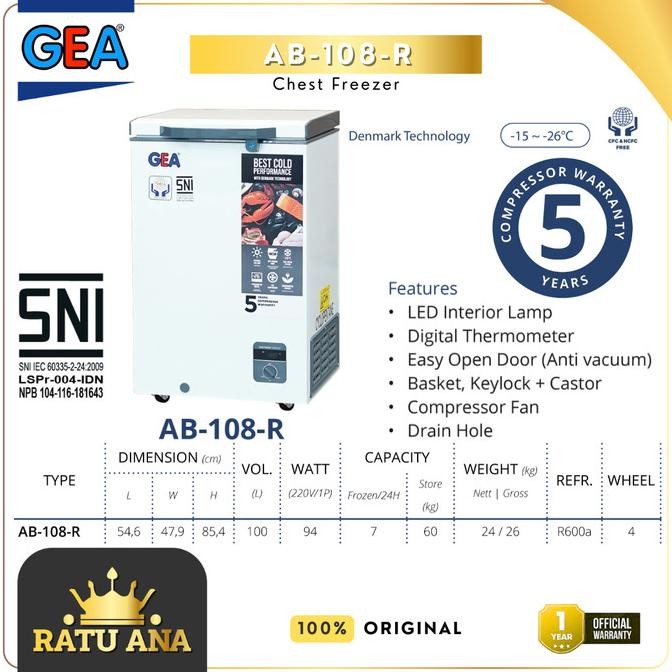 TERBARU MURAH GEA BY gea CHEST FREEZER TYPE ab 108 / ab108 - FREEZER BOX