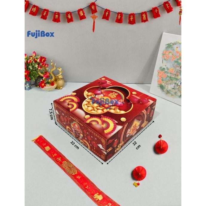 

Fgh ( 10 Pcs ) Fuji Box Dus Box Kotak Kue Hampers Packaging Imlek 22 X 22 X 7, Premium