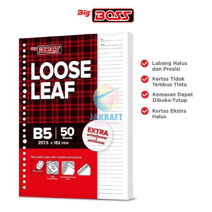 

Kertas Binder Note Big Boss B5 Bergaris Loose Leaf Lubang 26 Ring
