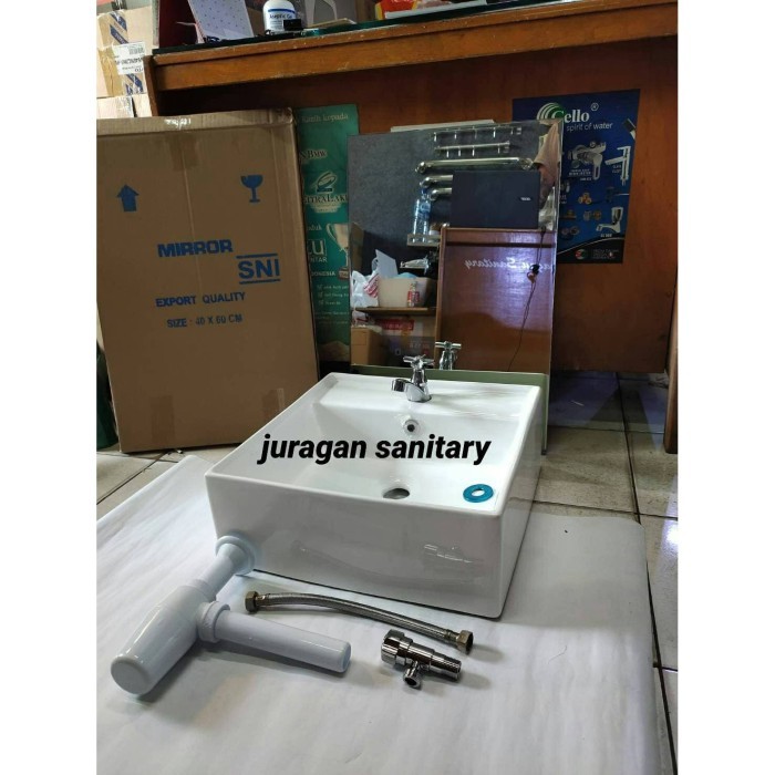 Paket Wastafel Kotak model TOTO + Cermin Kamar Mandi