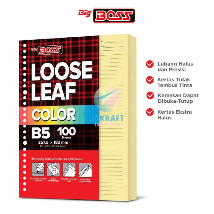 

Kertas File Loose Leaf Big Boss B5 Binder Note Bergaris Warna Biru Blue / Hijau Green / Kuning