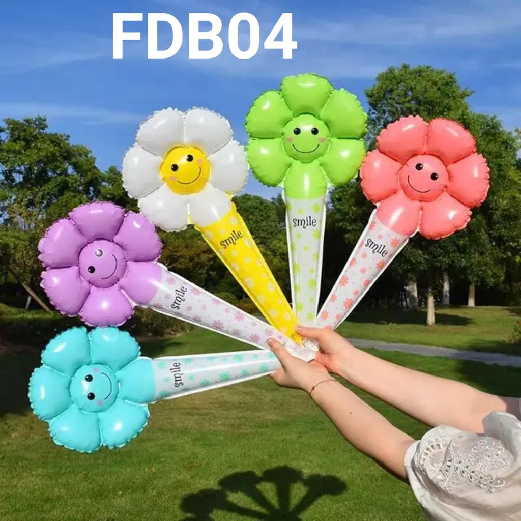 FDB04 Balon foil bunga matahari daisy mawar smiley tongkat merah kuning hijau biru putih pink papaya
