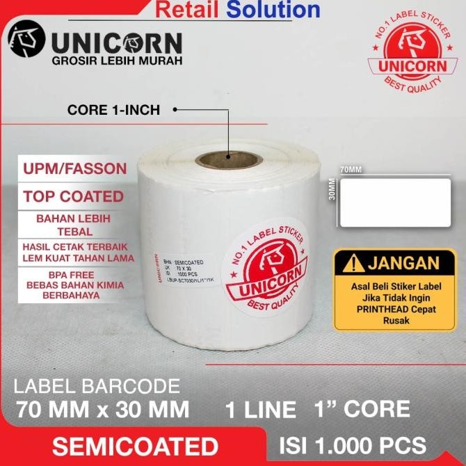 

Sale Stiker Label Barcode Semicoat 70X30 Mm / 70 X 30 Mm / 70X30Mm / 7X3 Cm