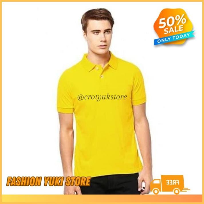 KAOS POLO SHIRT TSHIRT BAJU KERAH DISTRO WARNA KUNING LEMON YELLOW POLOS CUSTOM  SABLON BORDIR INDON