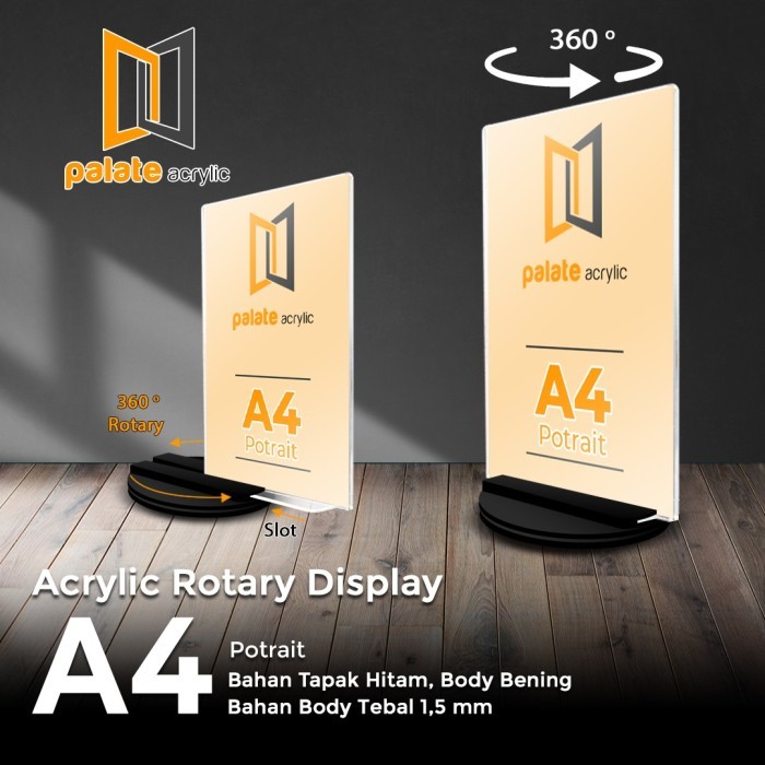 TERBARU Akrilik Tempat Brosur Putar / Stand Brosur Meja Putar A4