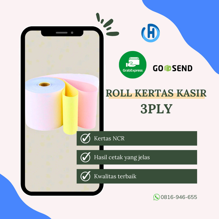 

75 x 60 NCR 3 PLY PAPER ROLL KHUSUS GOJEK / GRAB 1 DUS 100 ROLL