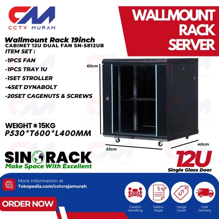 Wallmount Rack 12U, Rak Server Single Door 12U