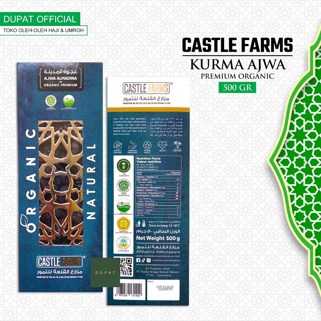 

Kurma Ajwa 500 Gr Castle Farms Premium / Kurma Nabi Asli Madinah