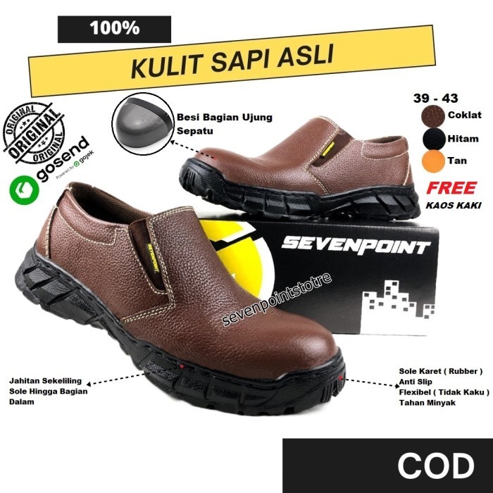 SEPATU SAFETY SLIP ON KULIT SAPI ASLI ORIGINAL SEPTI SHOES PRIA COWOK