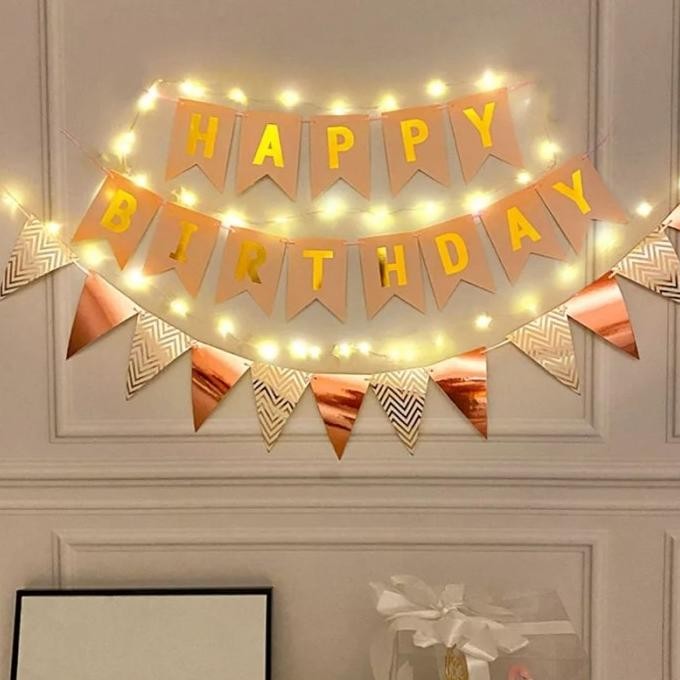 >*>*>*>*] [paket] set dekorasi bunting happy birthday + banner segitiga + lampu